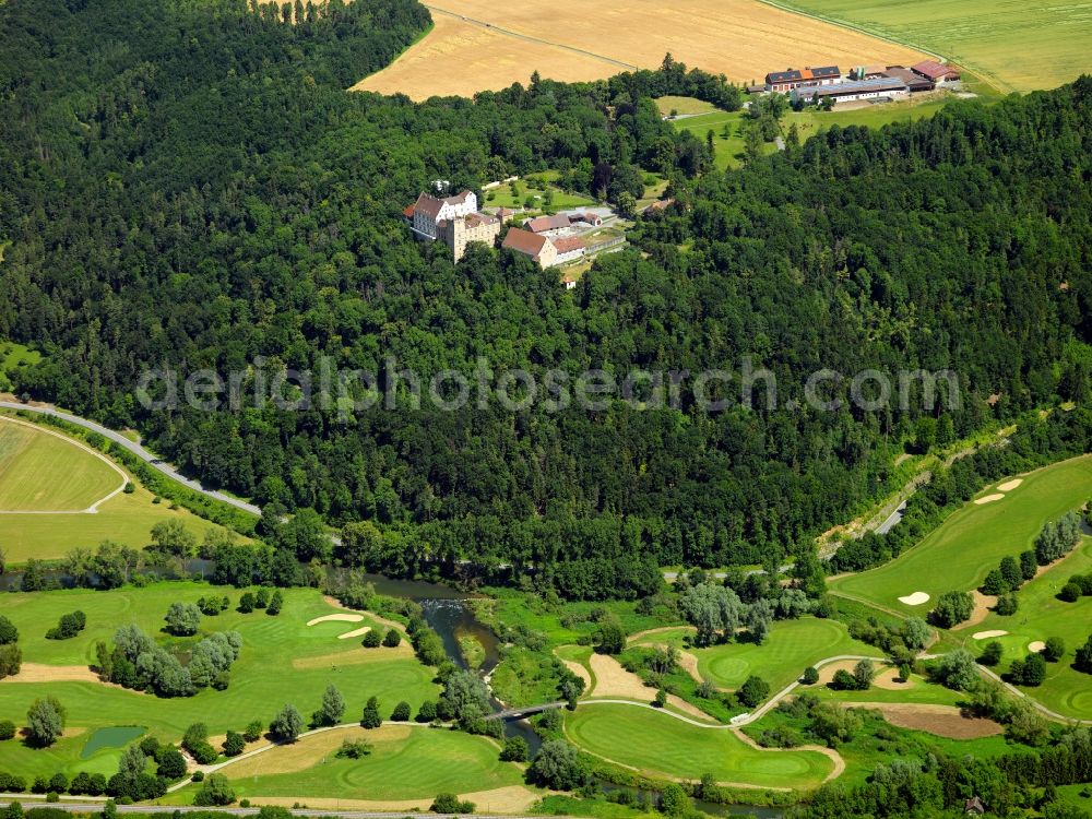 Starzach from above - Castle Weitenburg in the Neckar Valley in Starzach in the state of Baden-Württemberg. In 1062 there was a fortress located on the site which was built by the princely lords of Weitingen. During the following centuries the fortress was redesigned as a castle. Today, the castle is also used as a hotel