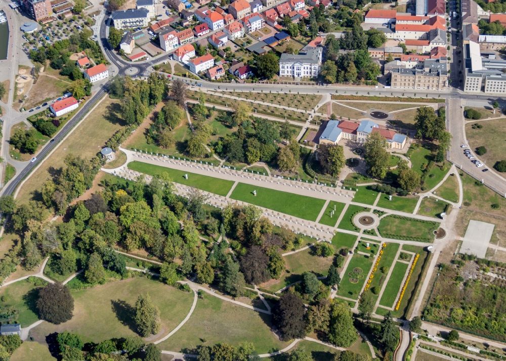 Neustrelitz from the bird's eye view: Park of the castle in Neustrelitz in the state Mecklenburg - Western Pomerania, Germany