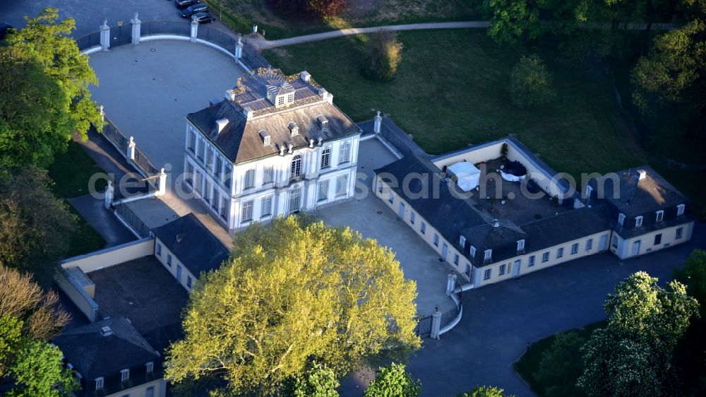 Brühl from above - Castle Park and Castle Falkenstein Castle in Bruehl, in North Rhine-Westphalia. The castle is one of the most important buildings of the Baroque and Rococo in Germany and is registered with the Castle Park in the list of UNESCO World Heritage Sites