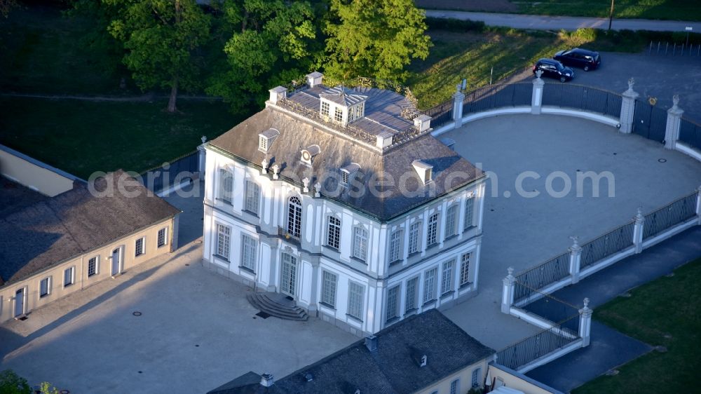 Brühl from the bird's eye view: Castle Park and Castle Falkenstein Castle in Bruehl, in North Rhine-Westphalia. The castle is one of the most important buildings of the Baroque and Rococo in Germany and is registered with the Castle Park in the list of UNESCO World Heritage Sites