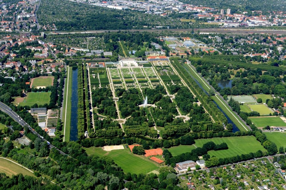 Aerial photograph Hannover - Building complex in the park of the castle Herrenhausen Alte Herrenhaeuser Strasse in Hannover in the state Lower Saxony