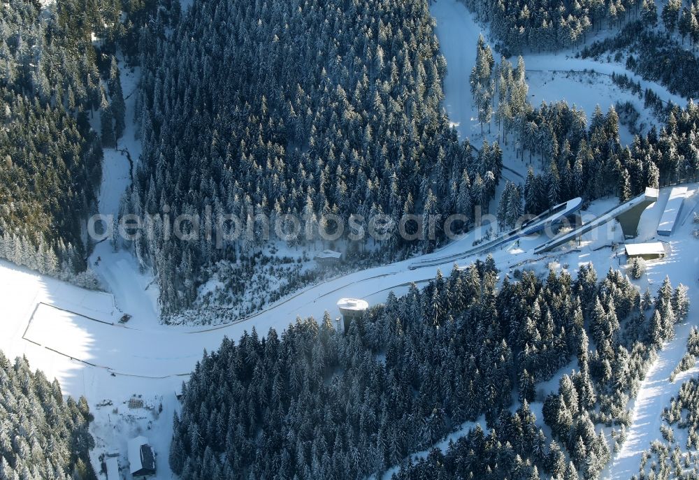 Steinbach-Hallenberg from above - Snow-covered ski jumping facility Kanzlersgrund in Steinbach-Hallenberg in Thuringia