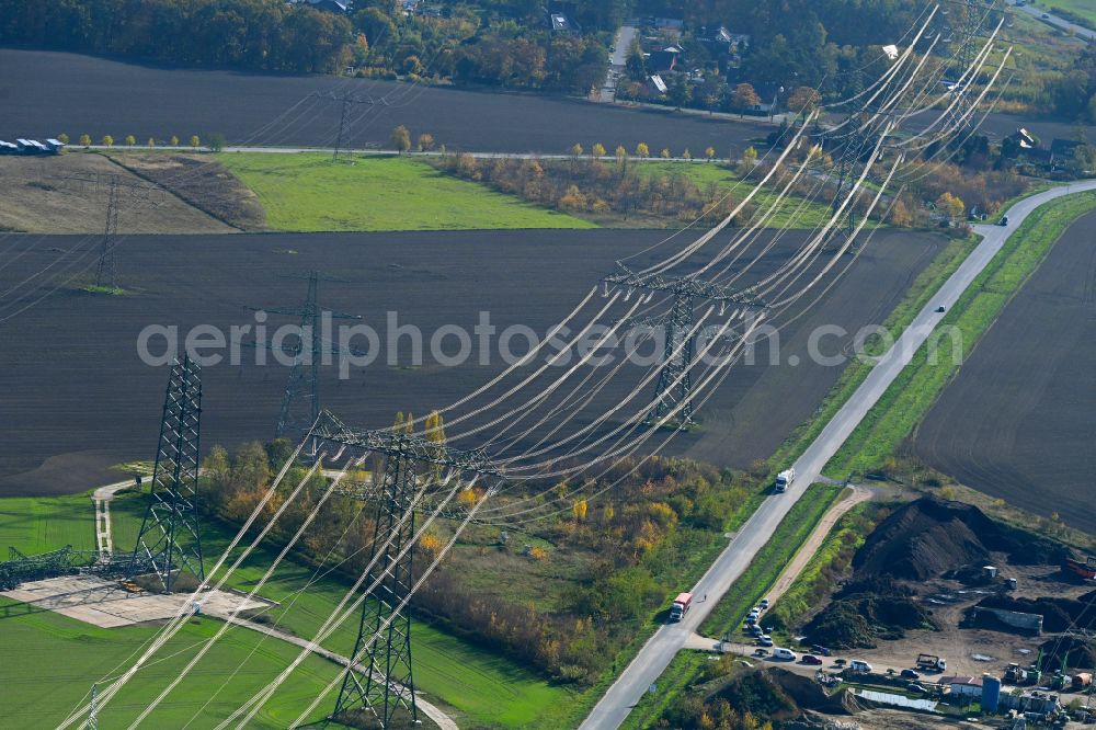 Aerial image Altlandsberg - Current route of the power lines and pylons in Altlandsberg in the state Brandenburg, Germany