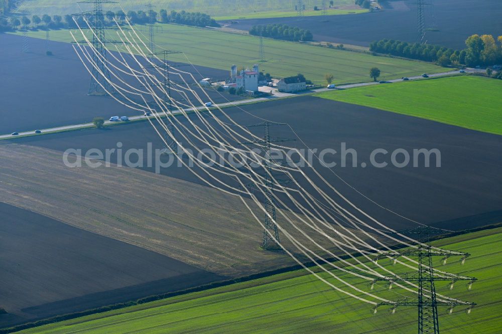 Aerial photograph Lindenberg - Current route of the power lines and pylons in Lindenberg in the state Brandenburg, Germany