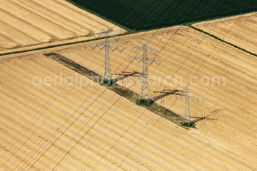 Aerial image Neuenbrook - Current route of the power lines and pylons in Neuenbrook in the state Schleswig-Holstein, Germany