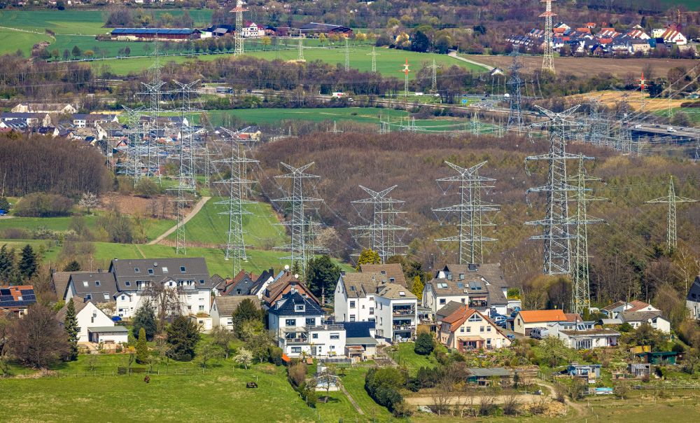 Aerial image Herdecke - Current route of the power lines and pylons Auf dem Schnee in the district Westende in Herdecke in the state North Rhine-Westphalia, Germany
