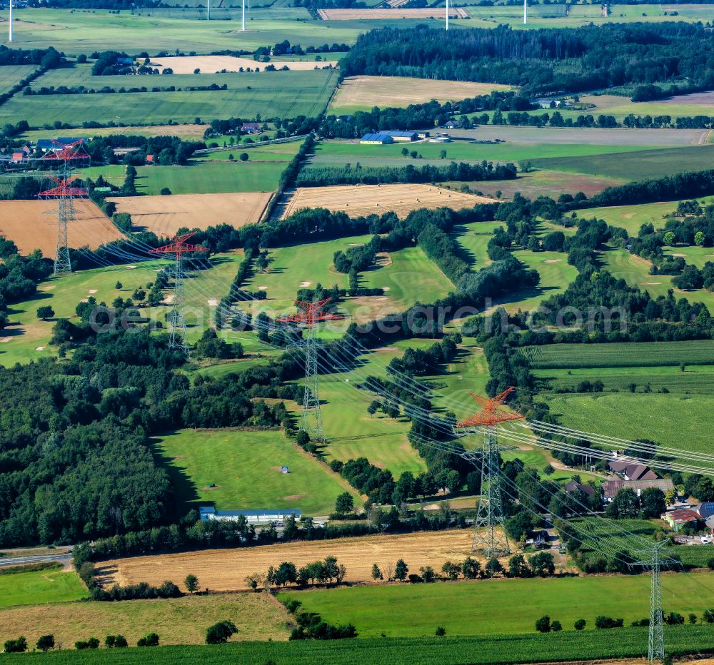 Aerial image Schwesing - Current route of the power lines and pylons in Schwesing in the state Schleswig-Holstein, Germany