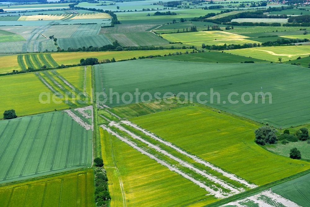 Aerial image Möringen - Route of the underground gas pipes and power line route in Moeringen in the state Saxony-Anhalt, Germany