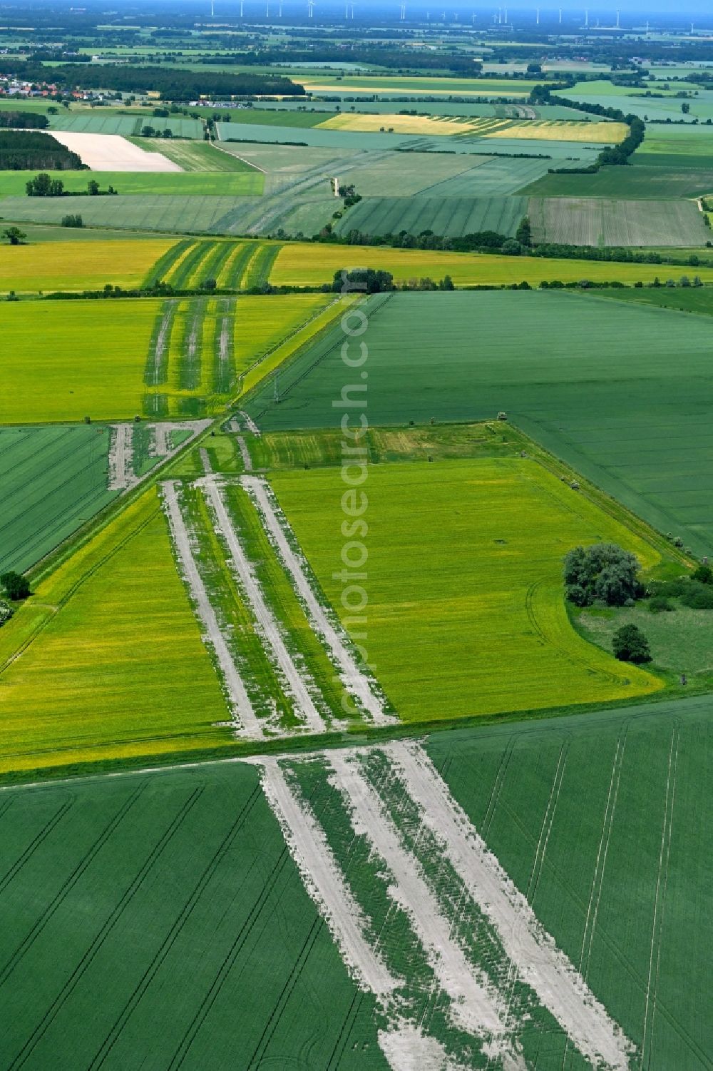 Möringen from above - Route of the underground gas pipes and power line route in Moeringen in the state Saxony-Anhalt, Germany