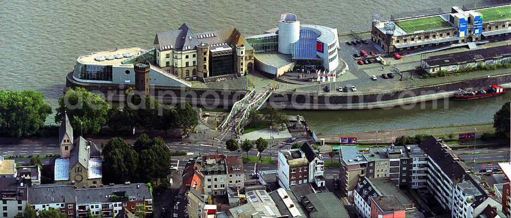 Aerial photograph Köln - Blick auf das Schokoladenmuseum und das Sportmuseum in Köln am Rheinufer. Chocolate Museum and the Museum of Sports in Cologne on the Rhine.
