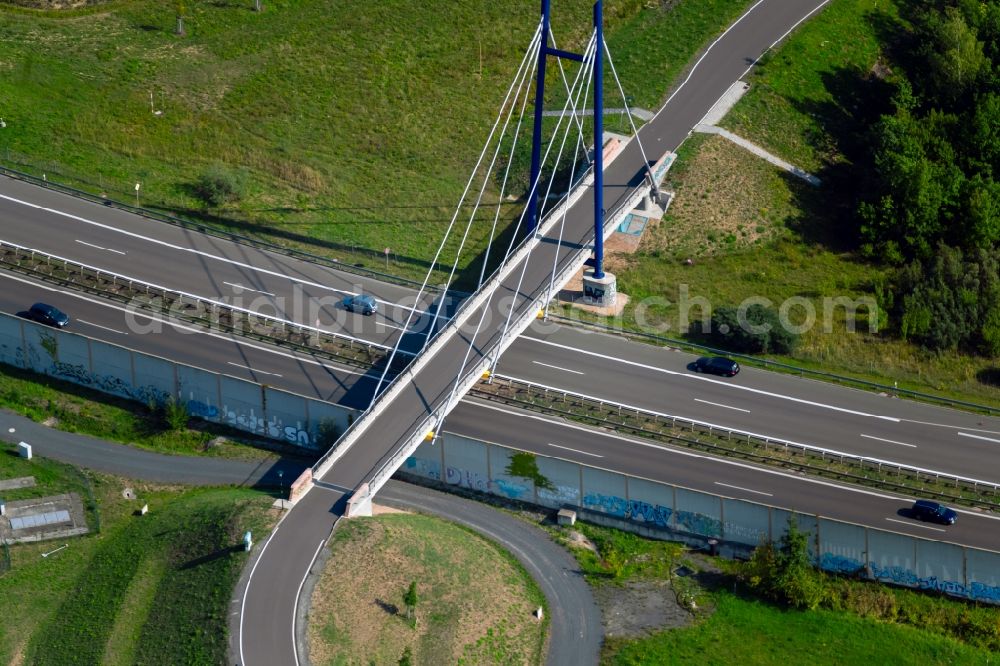 Aerial image Markkleeberg - Cable-stayed bridge road bridge construction along of federal streete B2 in Markkleeberg in the state Saxony, Germany