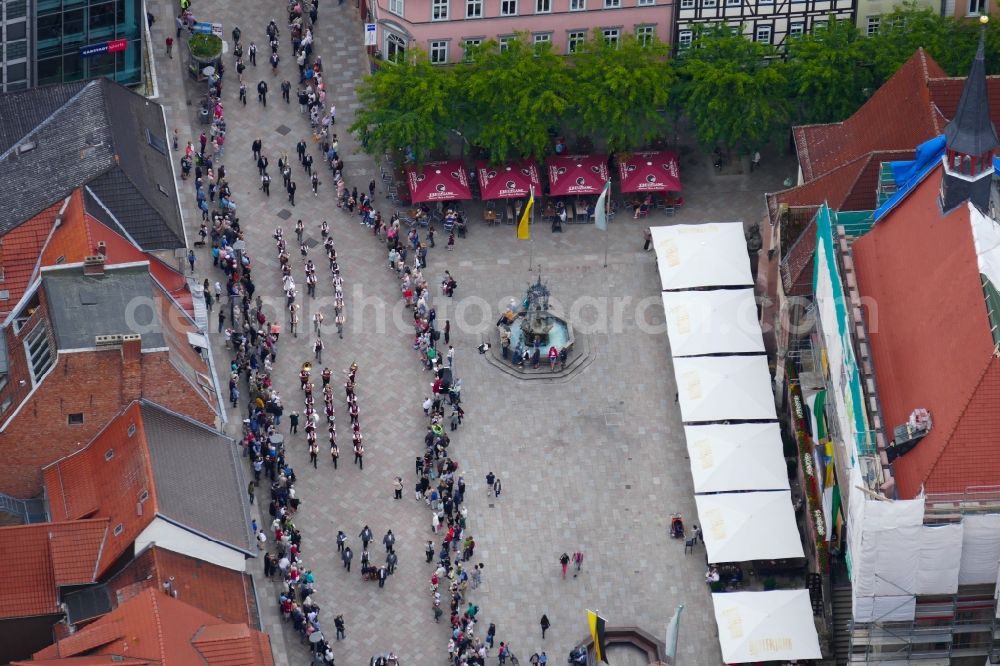 Göttingen from the bird's eye view: Shooting club parade in Goettingen in the state Lower Saxony, Germany
