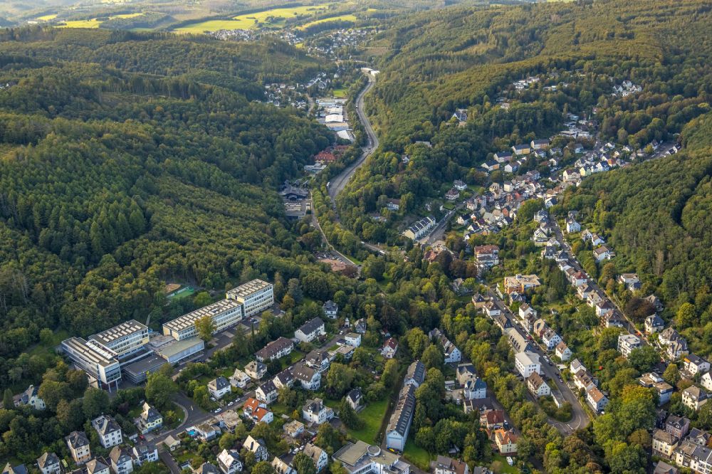 Siegen from above - School building of the vocational college economy and administration in Siegen in the state North Rhine-Westphalia