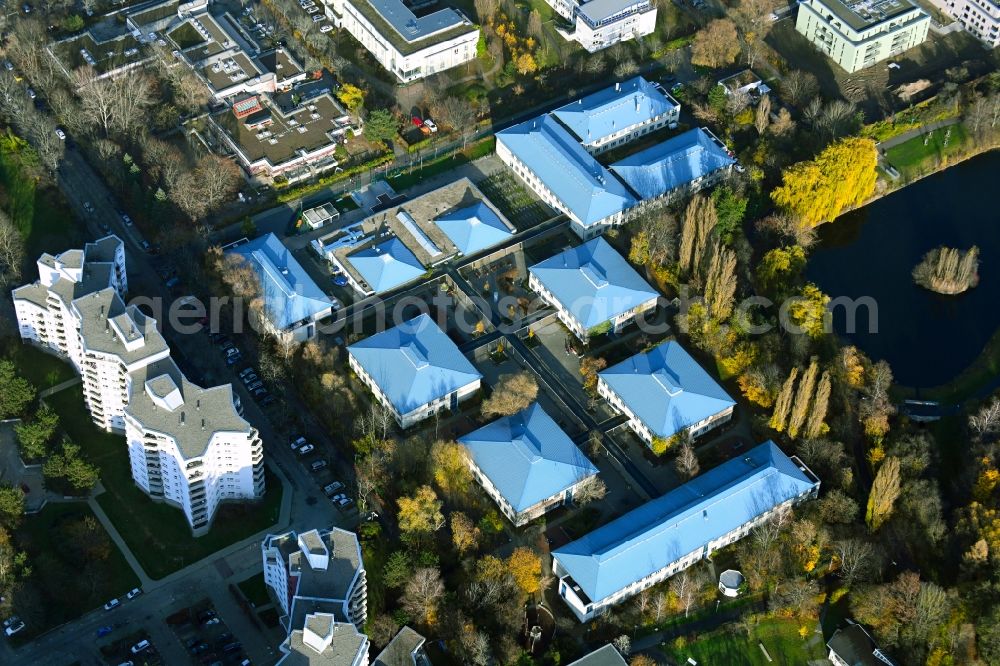 Aerial image Berlin - School building of the Bettina-von-Arnim-Schule in the district Maerkisches Viertel in Berlin, Germany