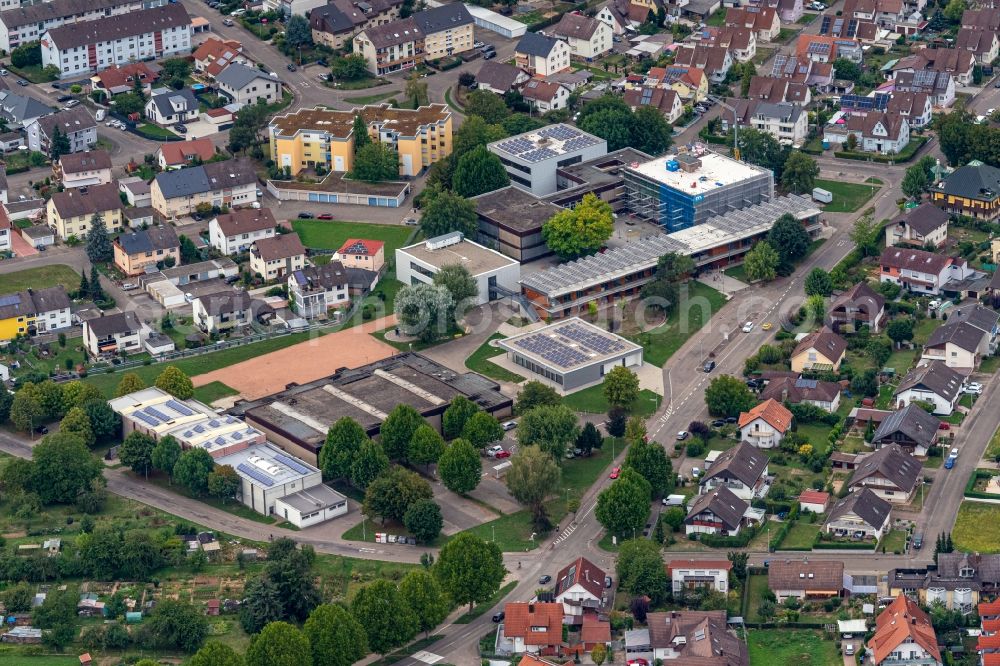 Herbolzheim from the bird's eye view: School building of the Emil Doerle and Breisgau Halle in Herbolzheim in the state Baden-Wurttemberg, Germany