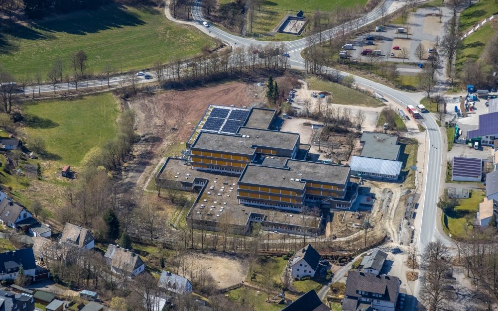 Fredeburg from above - School building of the Erich Kaestner-Realschule in Fredeburg at Sauerland in the state North Rhine-Westphalia, Germany