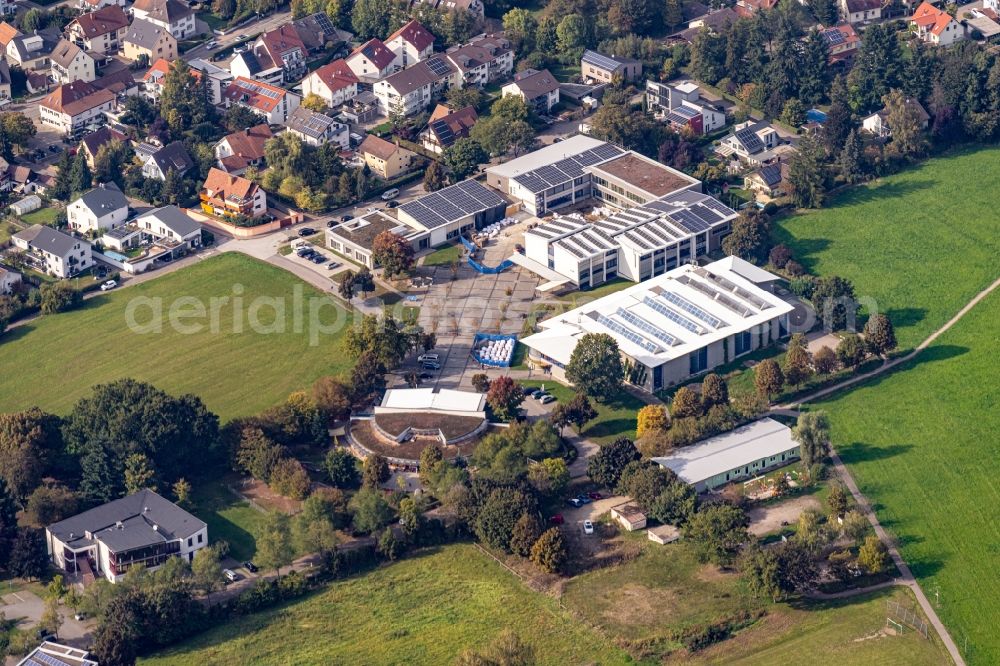 March from the bird's eye view: School building of the Gemeinschaftsschule March with Sporthalle in Buchheim in March in the state Baden-Wuerttemberg, Germany