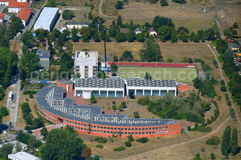 Aerial image Berlin - School building of the Barnim-Gymnasium on Ahrensfelder Chaussee in the district Falkenberg in Berlin, Germany