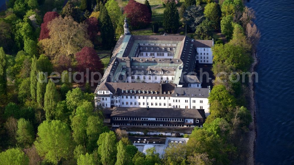 Remagen from above - School building of the Franziskus-Gymnasium on island Nonnenwerth in the district Rolandswerth in Remagen in the state Rhineland-Palatinate, Germany