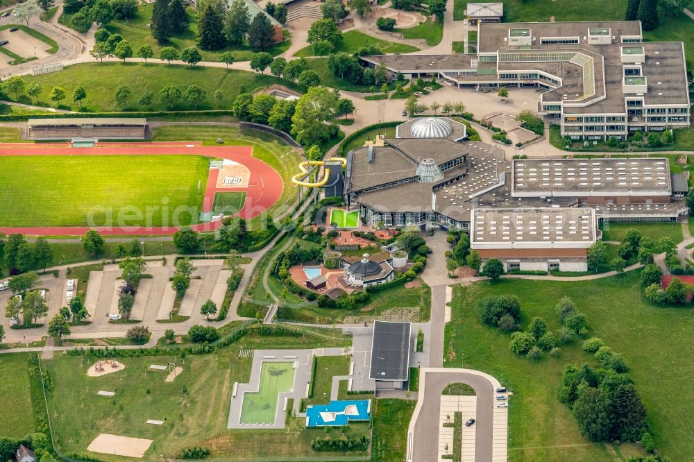 Aerial image Freudenstadt - School building of the Kepler-Gymnasiumund Panorama Bad in Freudenstadt in the state Baden-Wuerttemberg, Germany