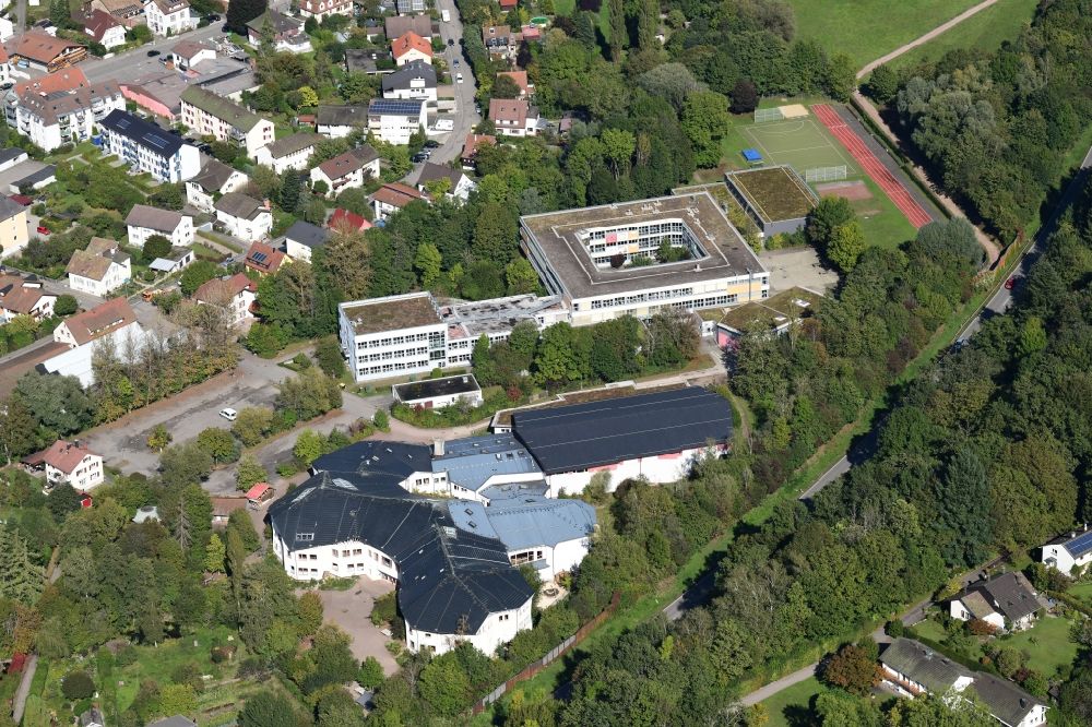 Aerial image Schopfheim - School building of the grammar school THG and Free Waldorf school Schopfheim e.V in Schopfheim in the state Baden-Wurttemberg, Germany