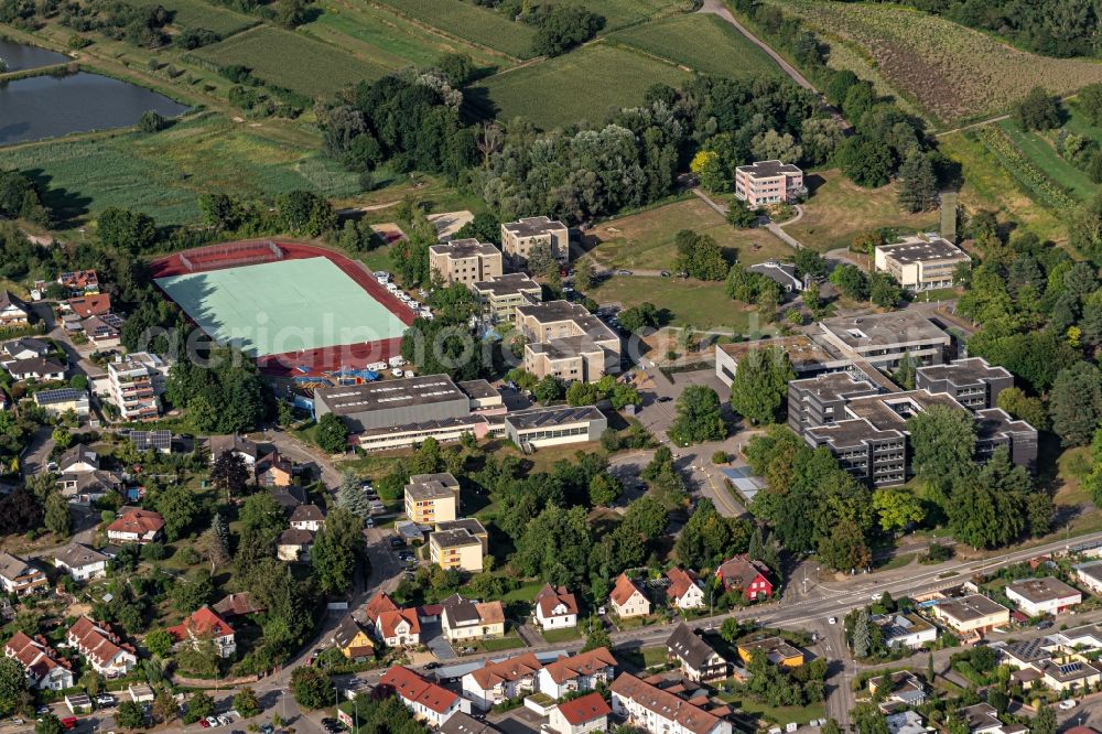 Ettenheim from above - School building of the Heimschule St. Landolin in Ettenheim in the state Baden-Wurttemberg, Germany