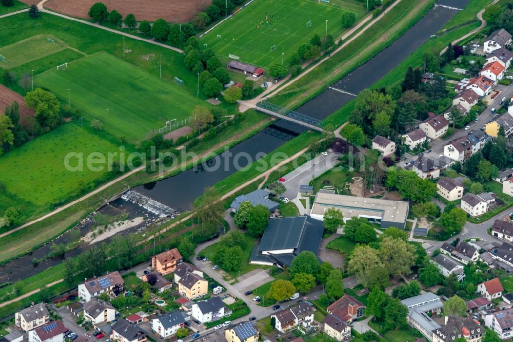 Aerial photograph Wasser - School building of the KIta Elzdammnest in Wasser in the state Baden-Wurttemberg, Germany