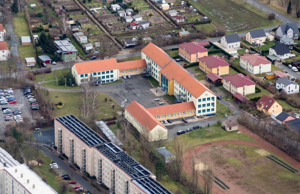 Aerial image Großenhain - School building of the 1. Oberschule Am Kupferberg in Grossenhain in the state Saxony, Germany