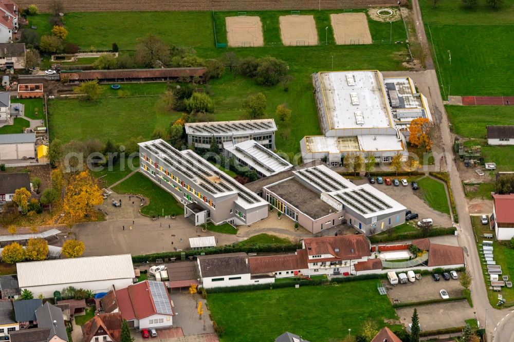 Ottenheim from above - School building of the Realschule in Ottenheim in the state Baden-Wurttemberg, Germany