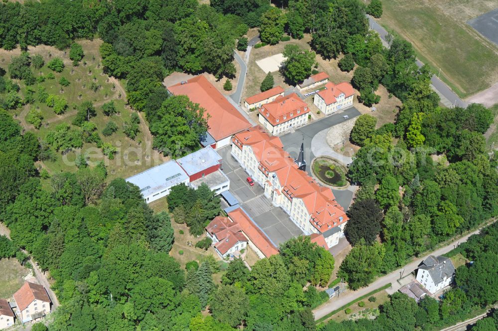 Schnepfenthal from above - School building of the Salzmannschule on street Klostermuehlenweg in Schnepfenthal in the state Thuringia, Germany