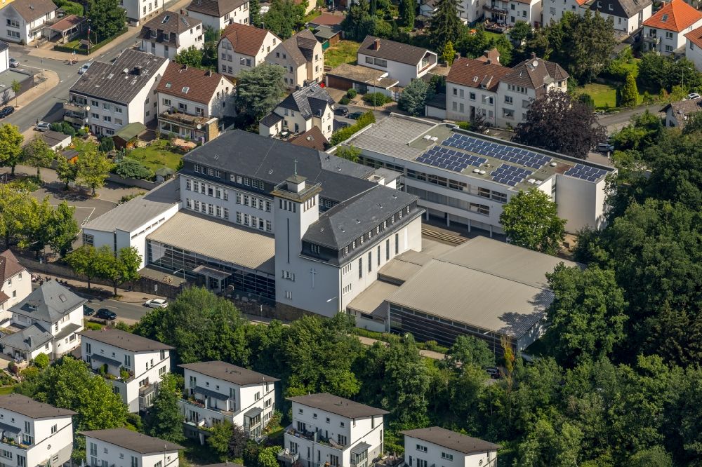 Arnsberg from the bird's eye view: School building of the Sankt-Ursula-Gymnasium on Engelbertstrasse in Arnsberg in the state North Rhine-Westphalia, Germany