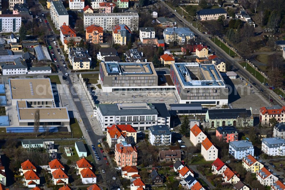 Aerial image Dresden - School building of the Schulcampus Tolkewitz on street Wehlener Strasse in the district Tolkewitz in Dresden in the state Saxony, Germany