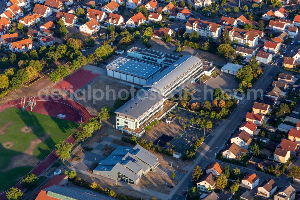 Aerial image Haßloch - School building of the of Siebenpfeiffer-Realschule plus and Fachoberschule in Hassloch in the state Rhineland-Palatinate, Germany