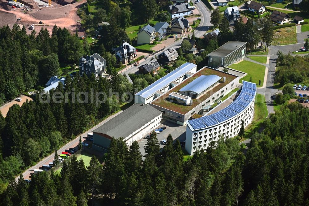 Oberhof from above - School building of the Sportgymnasium Oberhof Am Harzwald in Oberhof in the state Thuringia, Germany