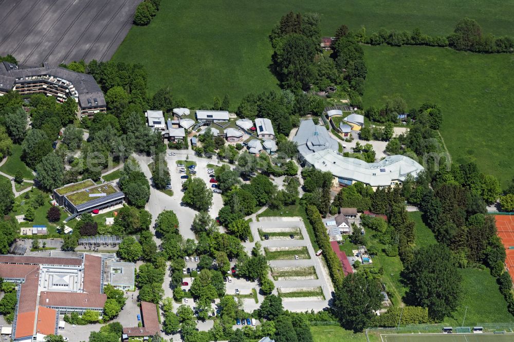 Aerial image Gröbenzell - School building of the waldorf school Rudolf-Steiner-Schule in Groebenzell in the state Bavaria, Germany
