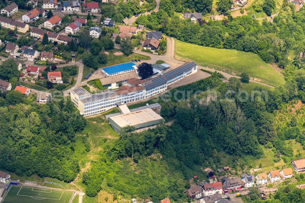 Aerial image Alpirsbach - School building of the Werkrealschule and Realschule Oberes Kinzigtal in Alpirsbach in the state Baden-Wuerttemberg, Germany