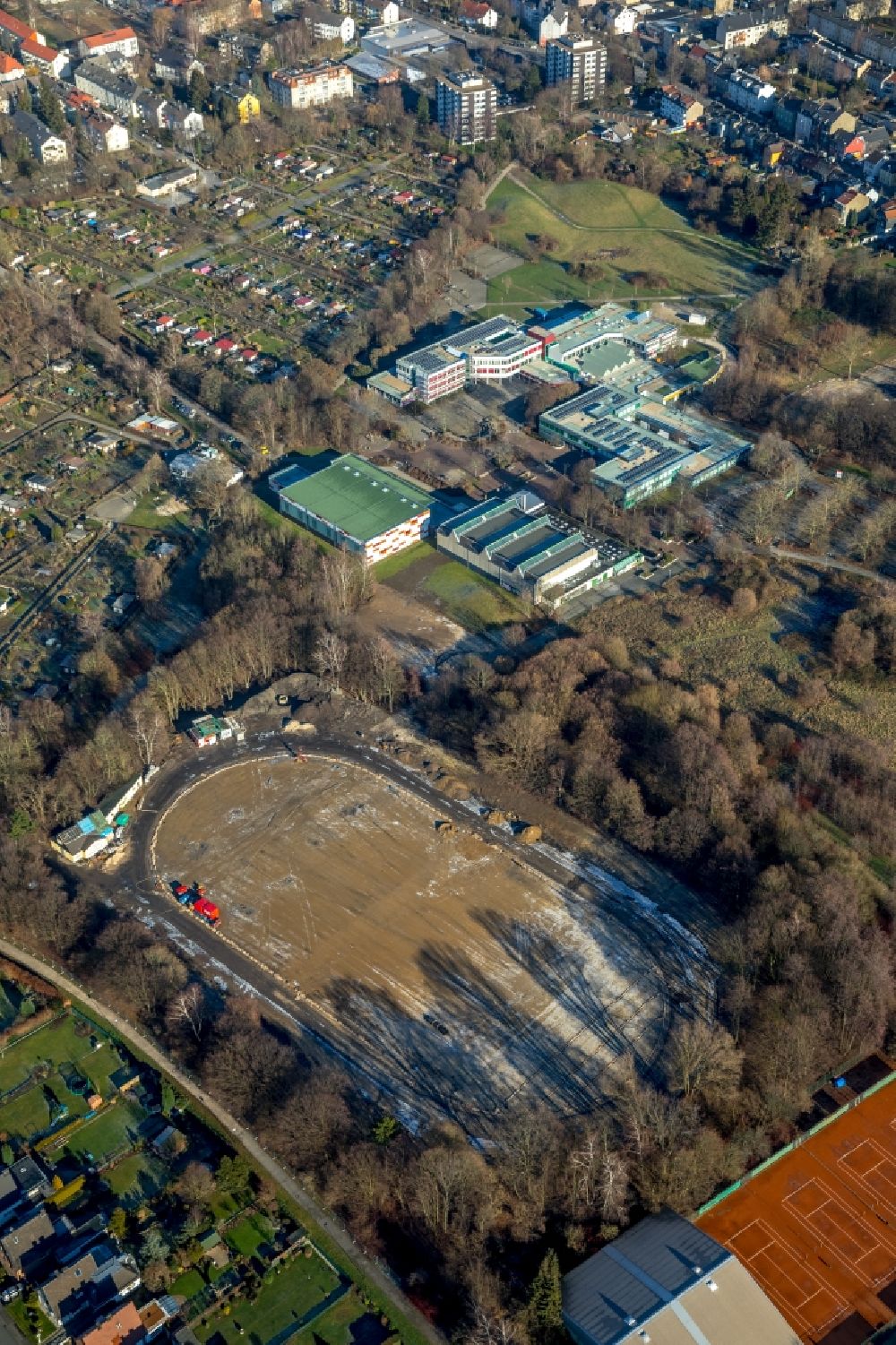 Aerial photograph Dortmund - School grounds and buildings of the Goethe-Gymnasiums Dortmund on Stettiner Strasse in the district Bruecherhof in Dortmund in the state North Rhine-Westphalia, Germany