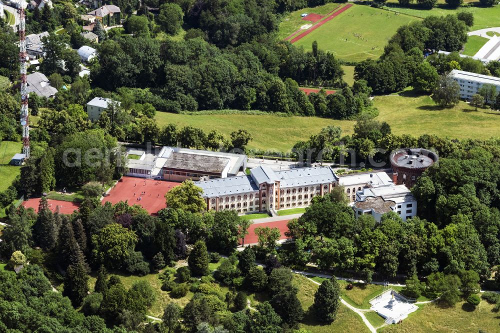 Linz from above - School grounds and buildings of the Kollegium Aloisianum in Linz in Oberoesterreich, Austria