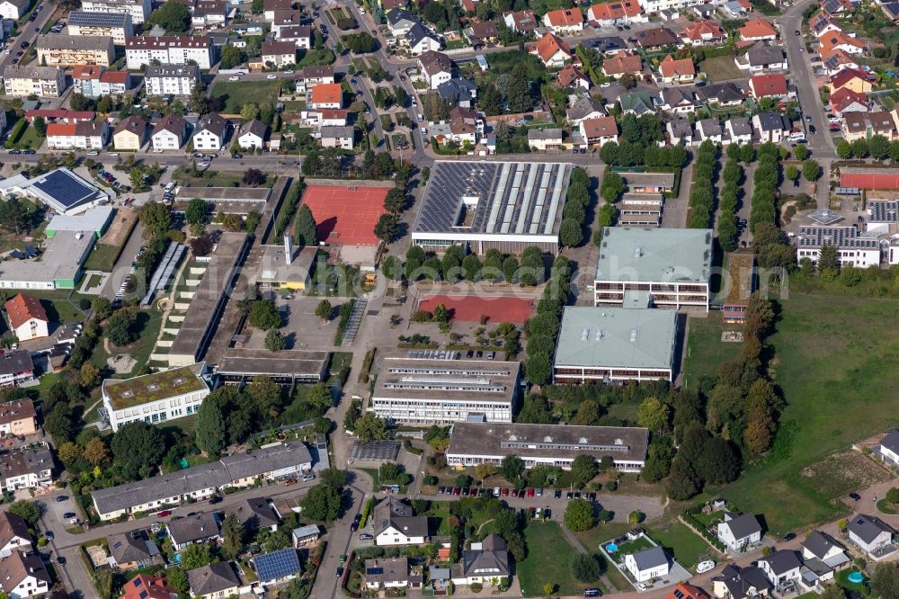 Aerial photograph Philippsburg - School grounds and buildings of the Kopernikus Gymnasium and Konrad Adenauer Realschule in Philippsburg in the state Baden-Wuerttemberg, Germany