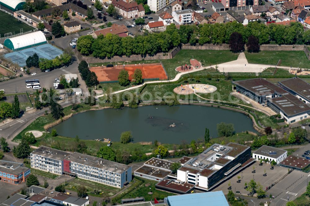 Aerial photograph Selestat - School grounds and buildings of the on Parc of Remparts in Selestat in Grand Est, France