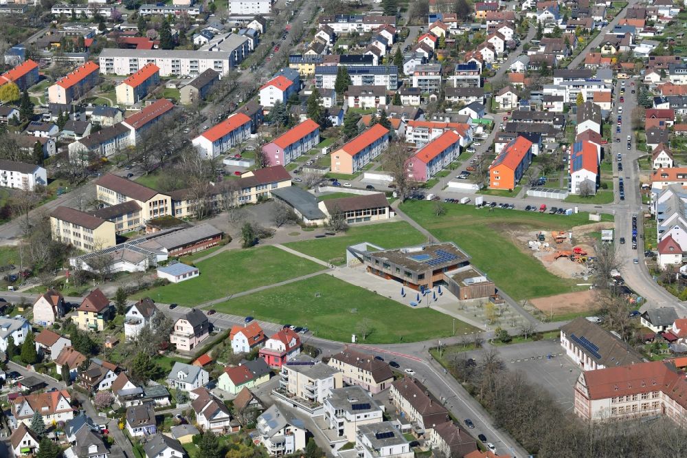 Rheinfelden from the bird's eye view: School grounds and buildings of the School campus and canteen in Rheinfelden in the canton Aargau, Switzerland