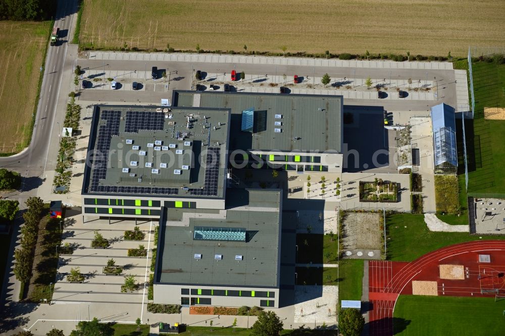 Neusäß from the bird's eye view: School building and sports field of Staatliche Realschule in Neusaess in the state Bavaria, Germany