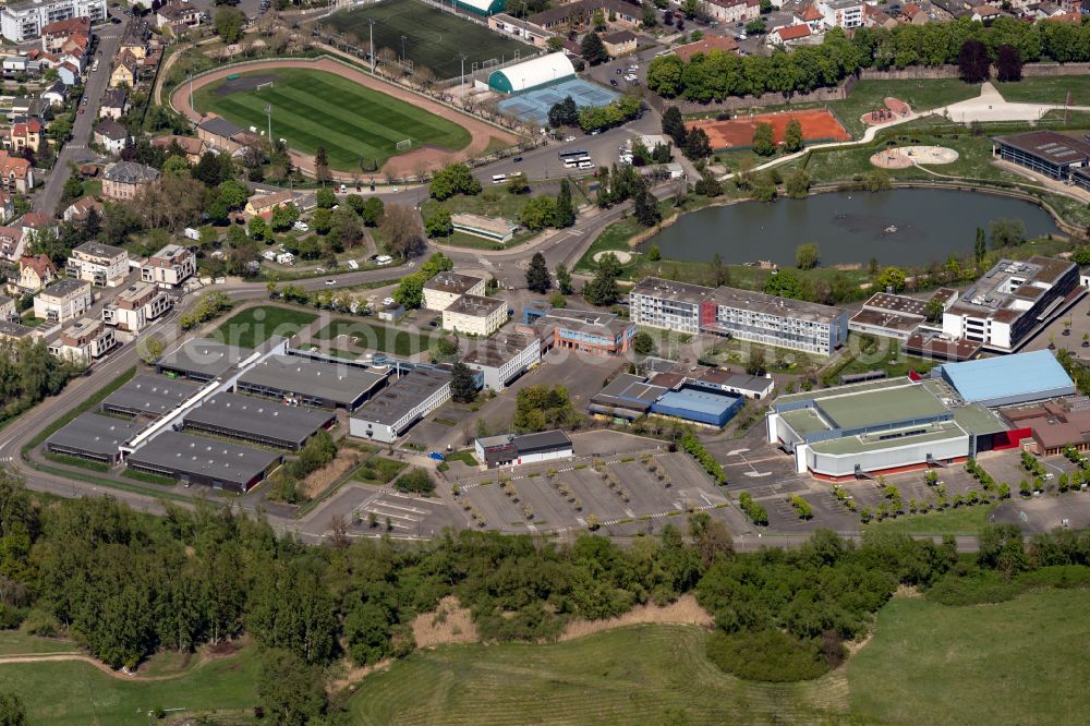Aerial image Selestat - Courtyard of the school building of CollA?ge Jean Mentel and Sportcentrum in Selestat in Grand Est, France