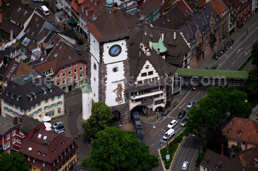 Aerial image Freiburg im Breisgau - The city center and old town with cathedral in the downtown area in Freiburg im Breisgau in the state Baden-Wurttemberg, Germany