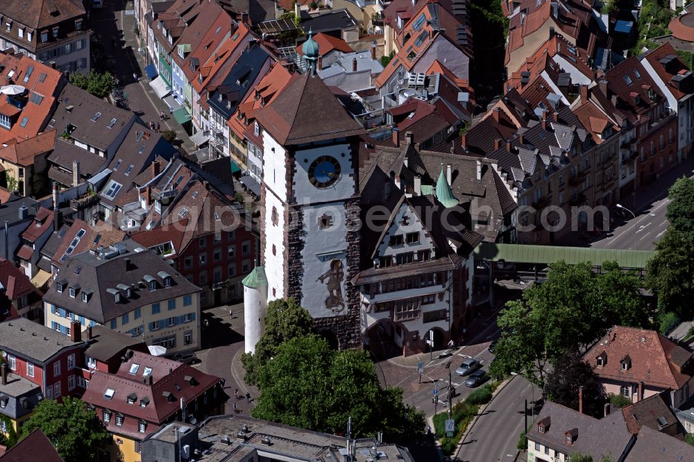 Freiburg im Breisgau from the bird's eye view: The city center and old town with cathedral in the downtown area in Freiburg im Breisgau in the state Baden-Wurttemberg, Germany