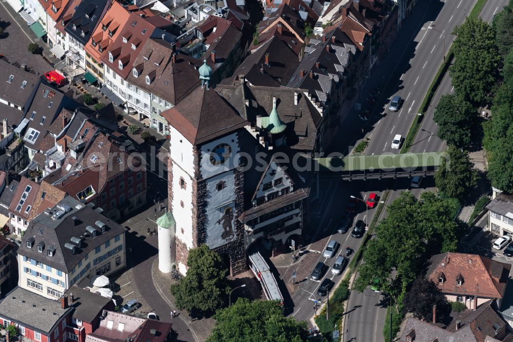 Freiburg im Breisgau from above - The city center and old town with cathedral in the downtown area in Freiburg im Breisgau in the state Baden-Wurttemberg, Germany