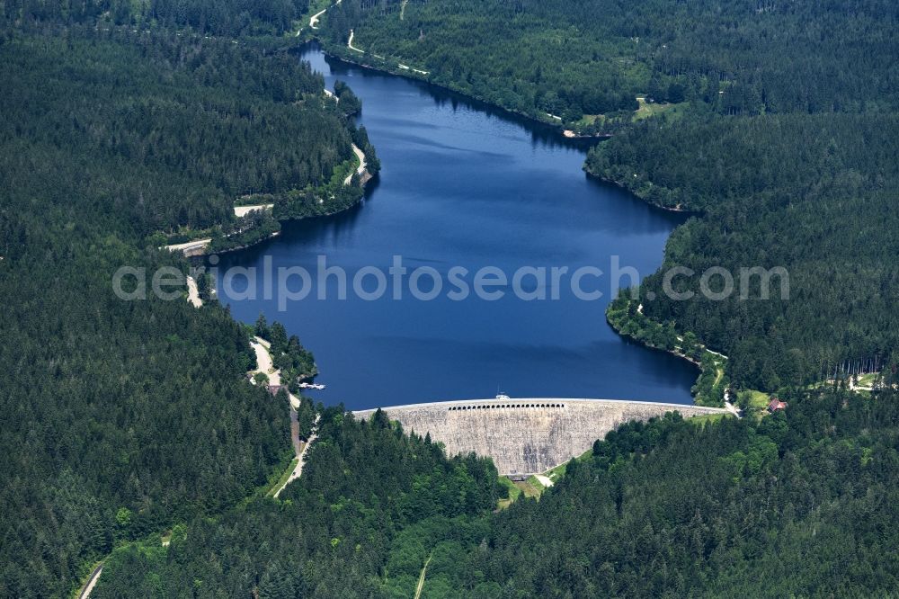 Aerial image Forbach - Dam and shore areas at the lake Schwarzenbach-Talsperre in Forbach in the state Baden-Wurttemberg, Germany
