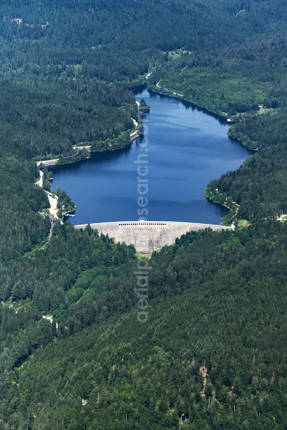 Aerial photograph Forbach - Dam and shore areas at the lake Schwarzenbach-Talsperre in Forbach in the state Baden-Wurttemberg, Germany