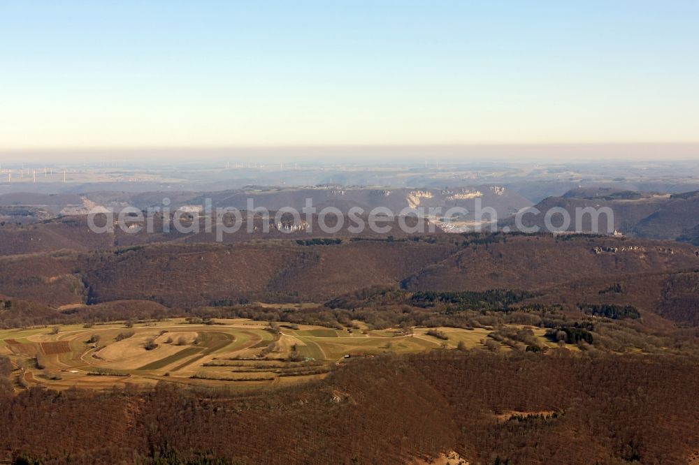 Aichelberg from the bird's eye view: View of the Swabian Jura near Aichelberg in the state Baden-Wuerttemberg