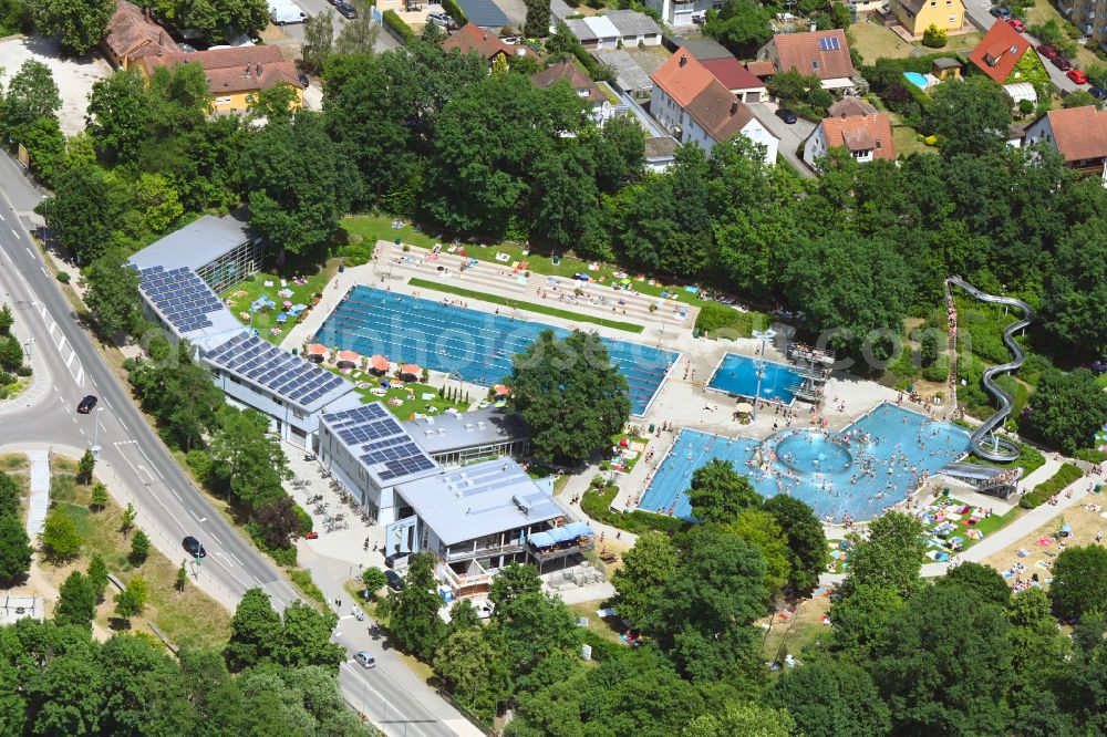 Aerial photograph Roth - Open swimming pool and bathing pool with water slide of the Freibad Roth in Roth in the state Bavaria, Germany